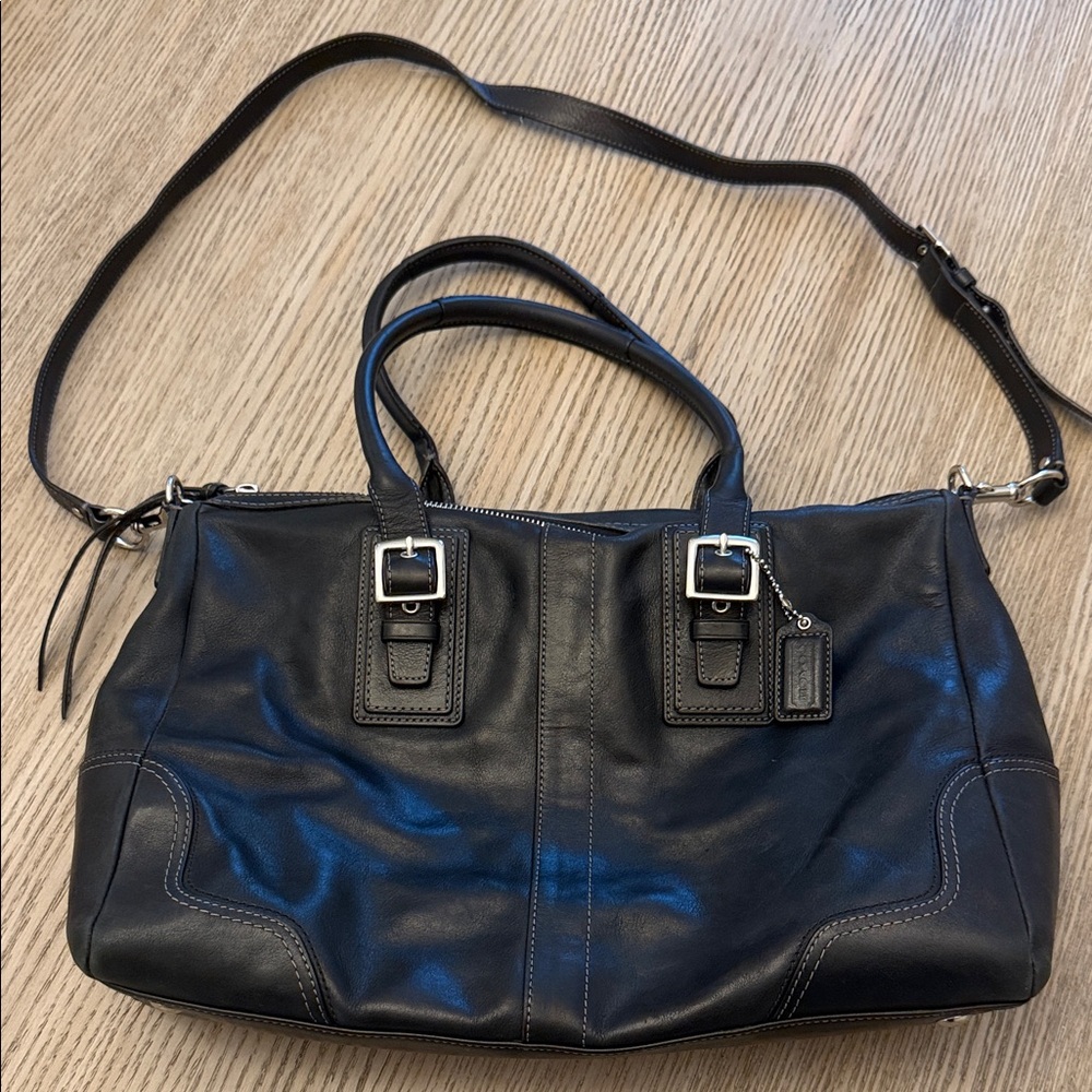 COACH Black Leather Tote Bag with Adjustable Strap with dust bag